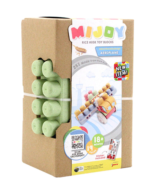 Sunta Mijoy Rice Husk Building Blocks-Aeroplane-19 Eco-Friendly Bio Plastic Pieces With Themed Stickers-Boosts Creativity & Motor Skills-18M+