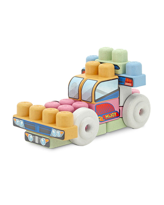 Sunta Mijoy Rice Husk Building Blocks-Racing Car-19 Eco-Friendly Bio Plastic Pieces With Themed Stickers-Boosts Creativity & Motor Skills-18M+