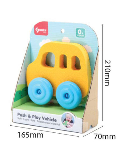 Sunta Bus Push & Pull Toy-EVA Foam Squeeze & Stick-Promotes Sensory Development-0M+