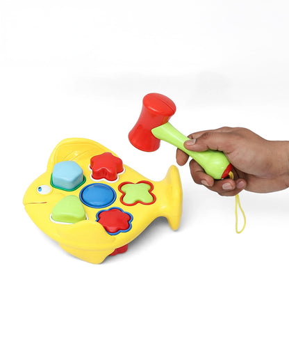 Innovador Fish Themed Shape Sorter With Rattle Hammer-Enhances Fine Motor Skills-12M+