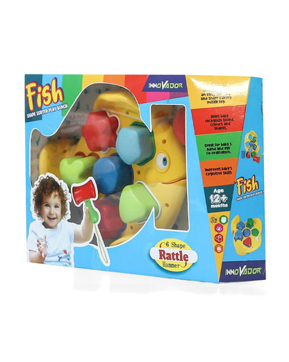 Innovador Fish Themed Shape Sorter With Rattle Hammer-Enhances Fine Motor Skills-12M+