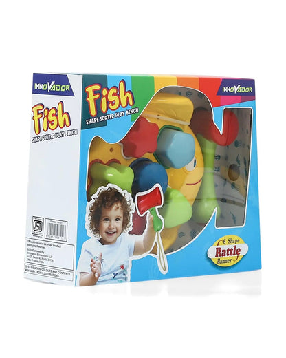 Innovador Fish Themed Shape Sorter With Rattle Hammer-Enhances Fine Motor Skills-12M+