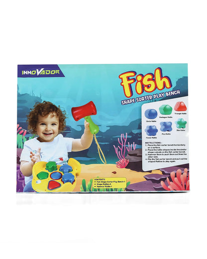 Innovador Fish Themed Shape Sorter With Rattle Hammer-Enhances Fine Motor Skills-12M+