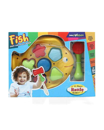 Innovador Fish Themed Shape Sorter With Rattle Hammer-Enhances Fine Motor Skills-12M+