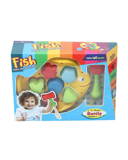 Innovador Fish Themed Shape Sorter With Rattle Hammer-Enhances Fine Motor Skills-12M+
