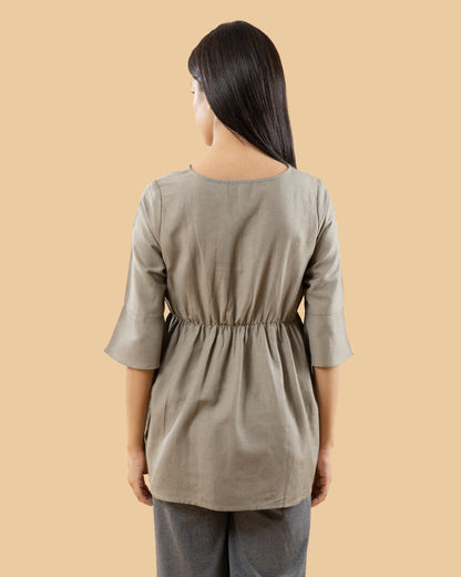 Wobbly Walk Olive Green Maternity Nursing Top-Solid Color-Linen-Bump Friendly