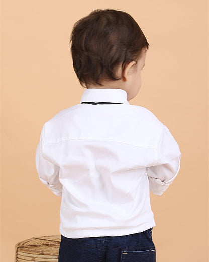 Polka Tots White Shirt with Bow-Solid-Cotton-For Infants