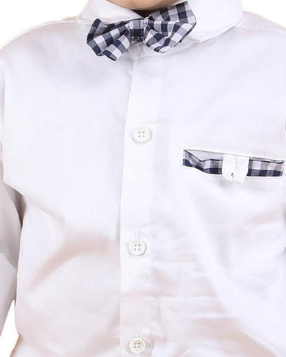 Polka Tots White Shirt with Bow-Solid-Cotton-For Infants