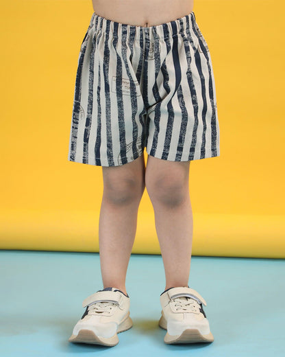Polka Tots Navy Blue & White Shirt & Shorts Set-Striped-Cotton-For Infants