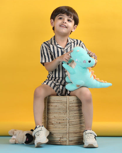 Polka Tots Navy Blue & White Shirt & Shorts Set-Striped-Cotton-For Infants