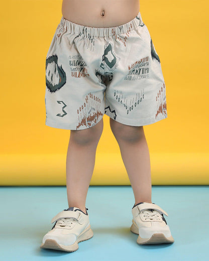 Polka Tots Off White Shirt & Shorts Set-Abstract Print-Cotton-For Infants