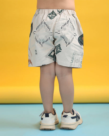Polka Tots Off White Shirt & Shorts Set-Abstract Print-Cotton-For Infants