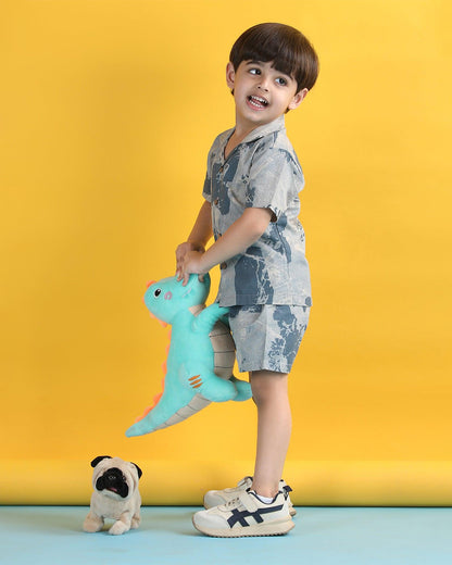 Polka Tots Blue Shirt & Shorts Set-Brush Print-Cotton-For Infants