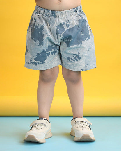 Polka Tots Blue Shirt & Shorts Set-Brush Print-Cotton-For Infants