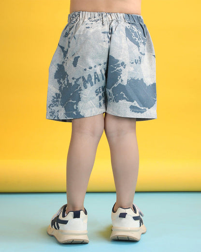 Polka Tots Blue Shirt & Shorts Set-Brush Print-Cotton-For Infants