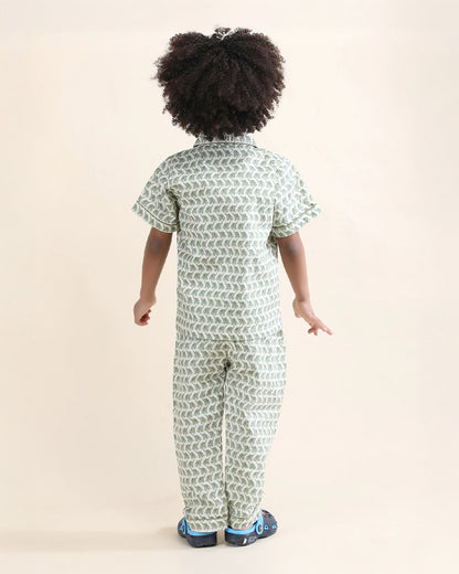 Polka Tots Green Nightsuit-Elephant Print-Cotton-For Infants