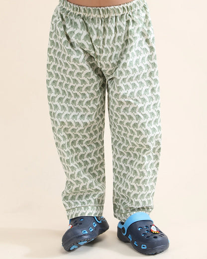 Polka Tots Green Nightsuit-Elephant Print-Cotton-For Infants