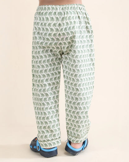 Polka Tots Green Nightsuit-Elephant Print-Cotton-For Infants