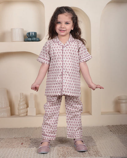 Polka Tots Pastel Pink Nightsuit-Elephant Print-Cotton-For Infants