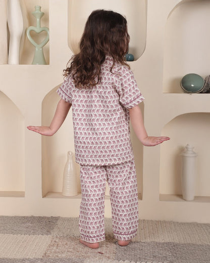 Polka Tots Pastel Pink Nightsuit-Elephant Print-Cotton-For Infants