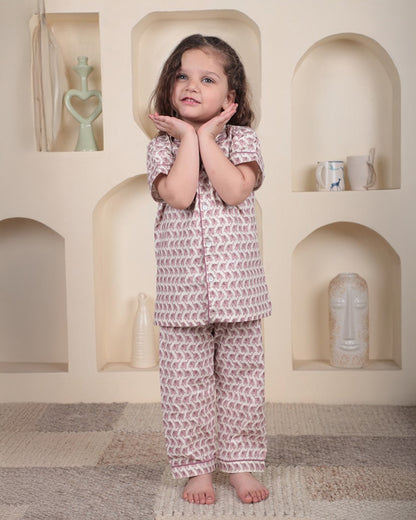 Polka Tots Pastel Pink Nightsuit-Elephant Print-Cotton-For Infants