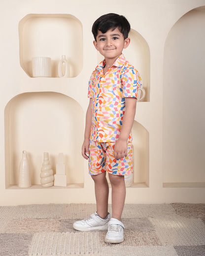 Polka Tots Multicolor Shirt & Shorts Set-Geometric Print-Cotton-For Infants