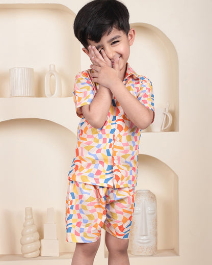 Polka Tots Multicolor Shirt & Shorts Set-Geometric Print-Cotton-For Infants