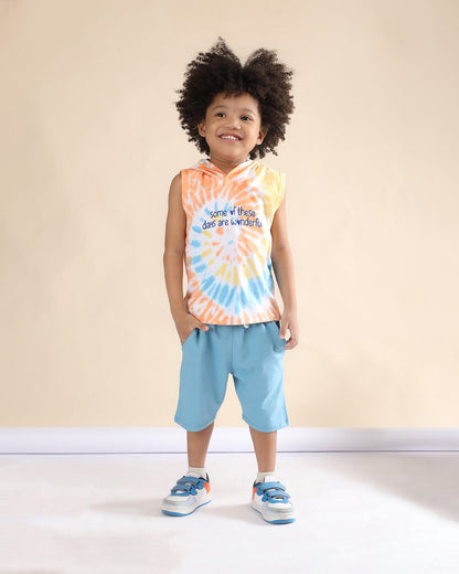 Polka Tots Multicolor T-shirt & Shorts Set-Tie Dye Print-Cotton-For Infants