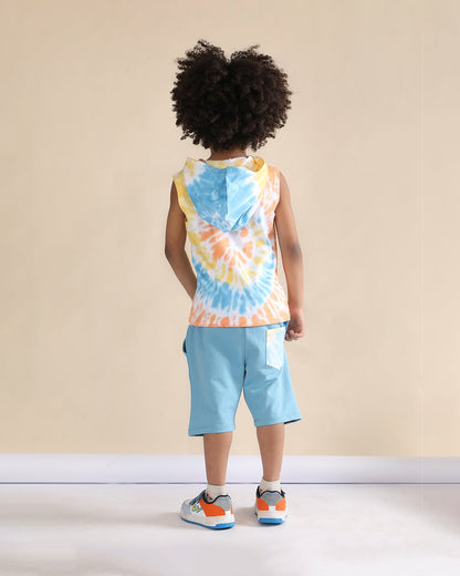 Polka Tots Multicolor T-shirt & Shorts Set-Tie Dye Print-Cotton-For Infants