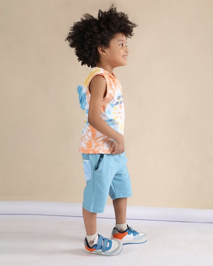 Polka Tots Multicolor T-shirt & Shorts Set-Tie Dye Print-Cotton-For Infants