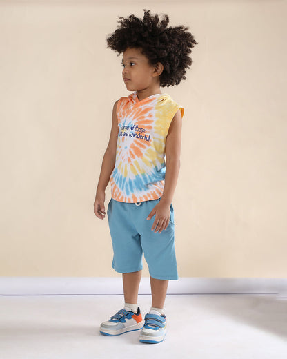 Polka Tots Multicolor T-shirt & Shorts Set-Tie Dye Print-Cotton-For Infants
