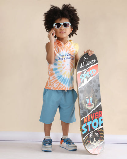 Polka Tots Multicolor T-shirt & Shorts Set-Tie Dye Print-Cotton-For Infants