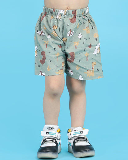 Polka Tots Green Shirt & Shorts Set-Dinosaur Print-Cotton-For Infants