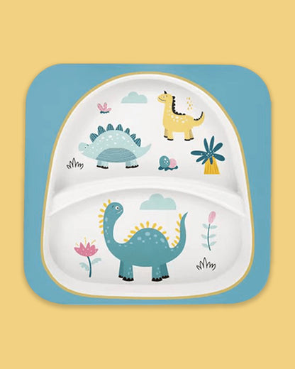 Polka Tots Bamboo Fiber Dinner Set-Dino-blue-Meal Sets