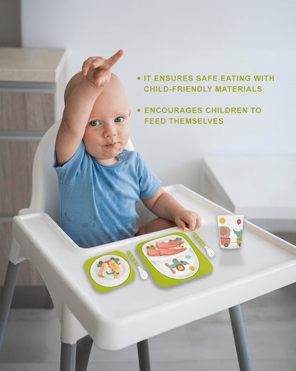 Polka Tots Bamboo Fiber Dinner Set-Dino-blue-Meal Sets