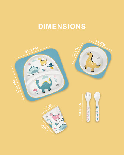 Polka Tots Bamboo Fiber Dinner Set-Dino-blue-Meal Sets