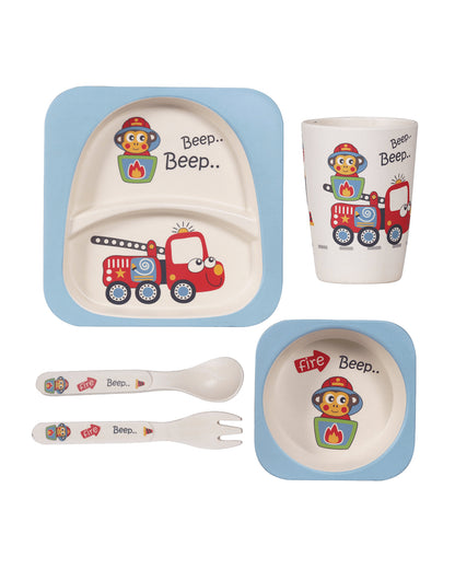 Polka Tots Eco Friendly Bamboo Fiber Dinner Set-Firetruck-Meal Sets