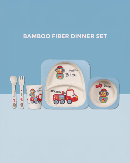 Polka Tots Eco Friendly Bamboo Fiber Dinner Set-Firetruck-Meal Sets