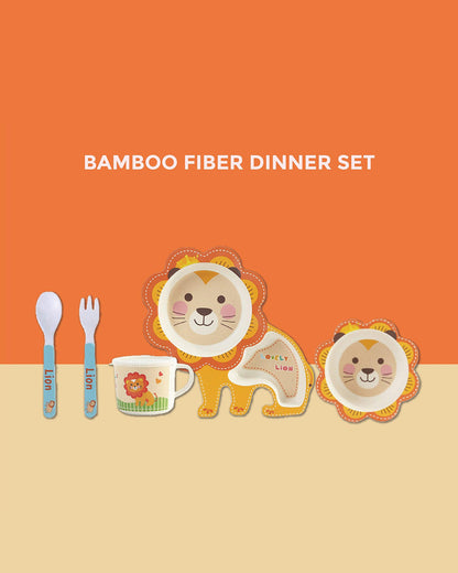 Polka Tots Eco Friendly Bamboo Fiber Crockery Set-Lovely Lion-Meal Sets