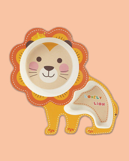 Polka Tots Eco Friendly Bamboo Fiber Crockery Set-Lovely Lion-Meal Sets