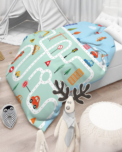 Polka Tots Reversible Baby Quilt-Roadway-100% Microfiber-Blue-For Toddlers