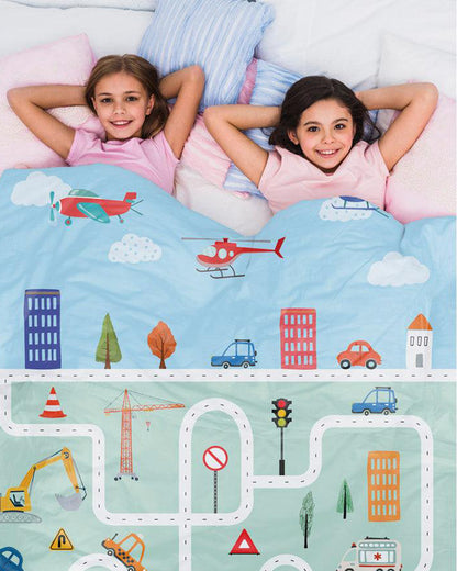 Polka Tots Reversible Baby Quilt-Roadway-100% Microfiber-Blue-For Toddlers