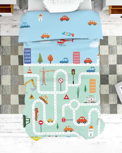 Polka Tots Reversible Baby Quilt-Roadway-100% Microfiber-Blue-For Toddlers