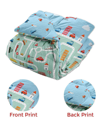 Polka Tots Reversible Baby Quilt-Roadway-100% Microfiber-Blue-For Toddlers