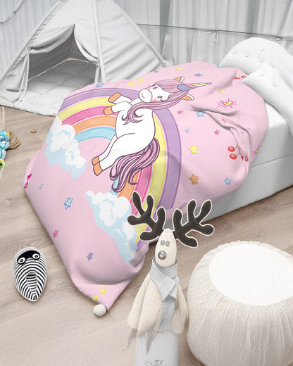 Polka Tots Reversible Baby Quilt-Unicorn-100% Microfiber-Pink-For Toddlers