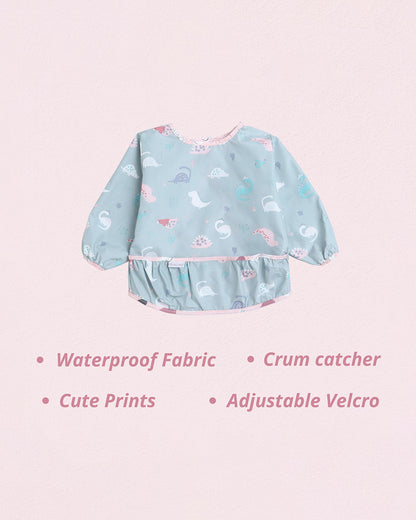 Polka Tots Full Sleeves Washable Waterproof Apron Feeding Bib-Dino