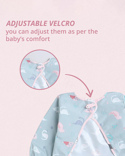 Polka Tots Full Sleeves Washable Waterproof Apron Feeding Bib-Dino