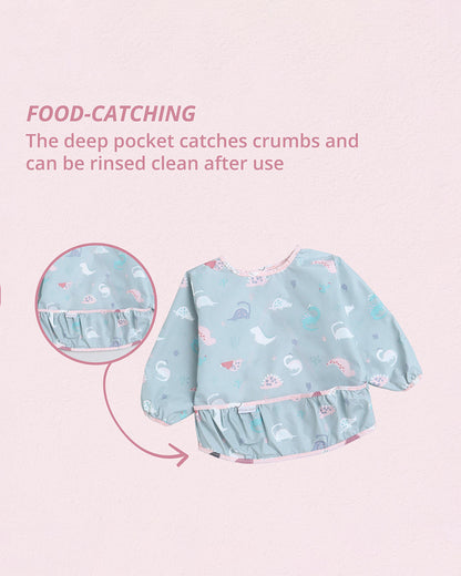 Polka Tots Full Sleeves Washable Waterproof Apron Feeding Bib-Dino