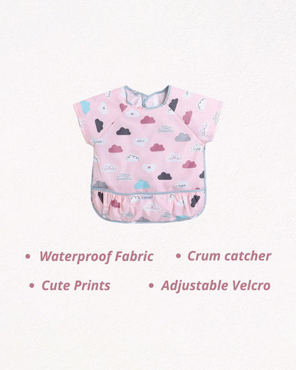 Polka Tots Half Sleeve Washable Waterproof Apron Feeding Bib-6-24M-Cloud