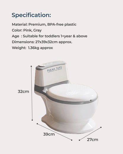 Polka Tots Fun Flush Kids Potty Seat-With Flush Sound & Removable Bowl-12M+-Grey